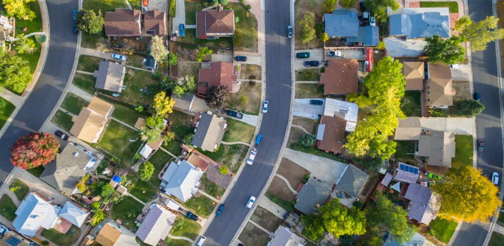 Residential neighborhood Aerial view of residential neighborhood in the Autumn.